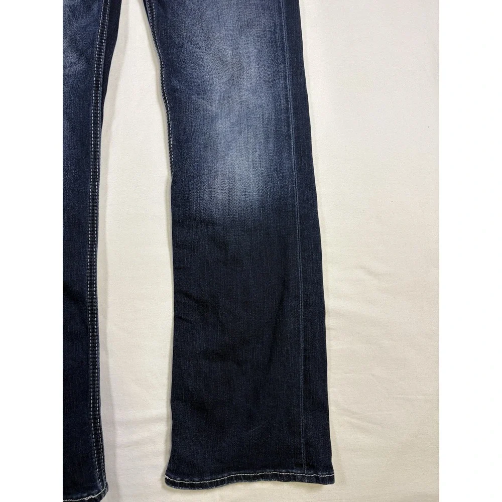 BKE Aiden Men's Jeans Size 27x30 Straight Leg Blue Denim Thick Stitch Buckle
